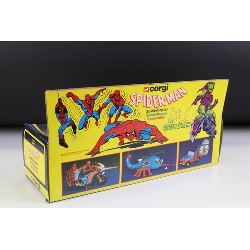 1387 - Boxed Corgi 23 Spiderman diecast model set complete with Spidercopter, Spiderbuggy and Spiderbike, d... 