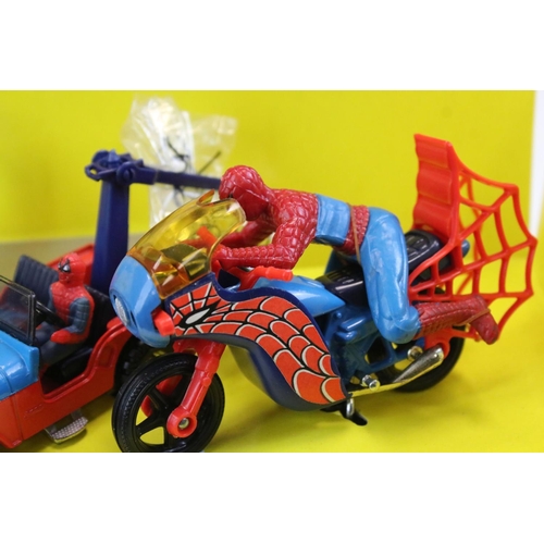 1387 - Boxed Corgi 23 Spiderman diecast model set complete with Spidercopter, Spiderbuggy and Spiderbike, d... 