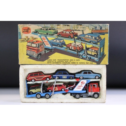 1388 - Boxed Corgi Gift Set 41 Car Transporter and 6 Cars, diecast in a good play worn condition, box grubb... 