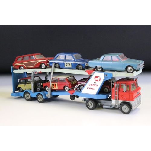 1388 - Boxed Corgi Gift Set 41 Car Transporter and 6 Cars, diecast in a good play worn condition, box grubb... 