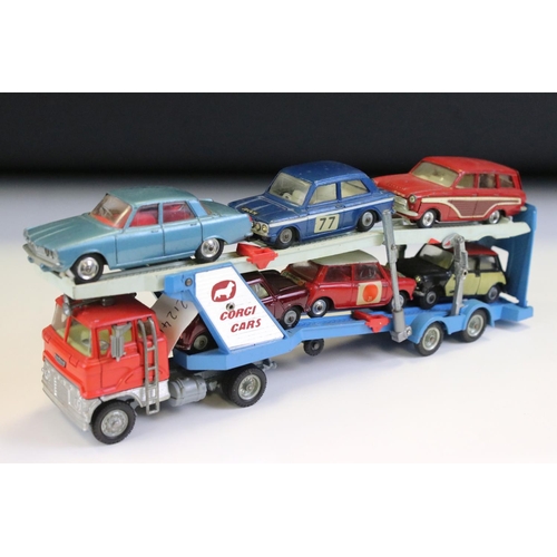 1388 - Boxed Corgi Gift Set 41 Car Transporter and 6 Cars, diecast in a good play worn condition, box grubb... 