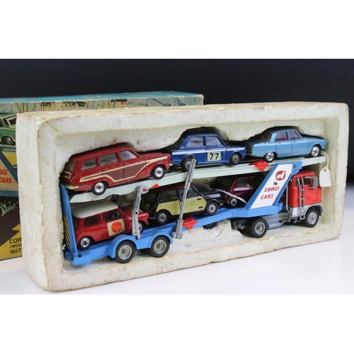 1388 - Boxed Corgi Gift Set 41 Car Transporter and 6 Cars, diecast in a good play worn condition, box grubb... 