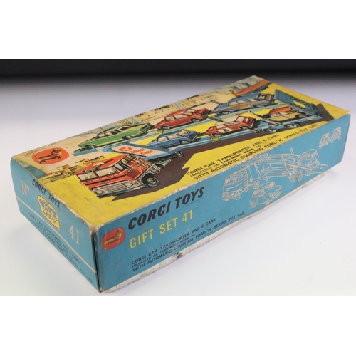 1388 - Boxed Corgi Gift Set 41 Car Transporter and 6 Cars, diecast in a good play worn condition, box grubb... 