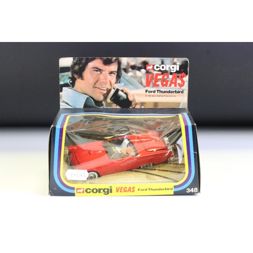 1391 - Boxed Corgi 348 Vegas Ford Thunderbird diecast model, diecast ex, box window showing squash with spl... 