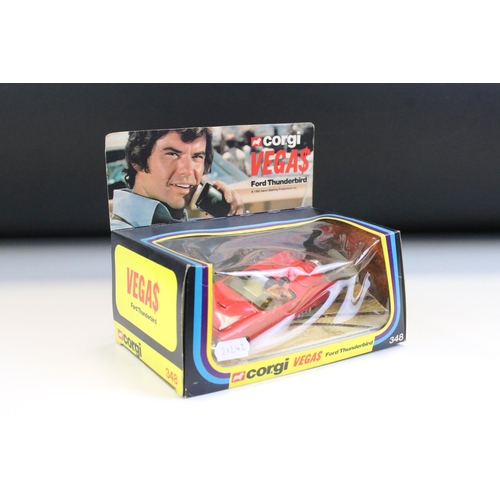 1391 - Boxed Corgi 348 Vegas Ford Thunderbird diecast model, diecast ex, box window showing squash with spl... 