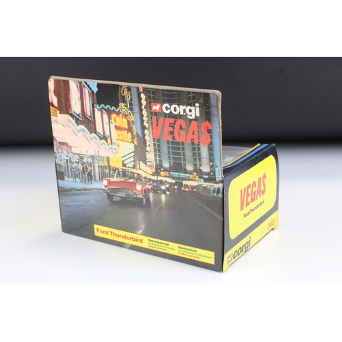 1391 - Boxed Corgi 348 Vegas Ford Thunderbird diecast model, diecast ex, box window showing squash with spl... 