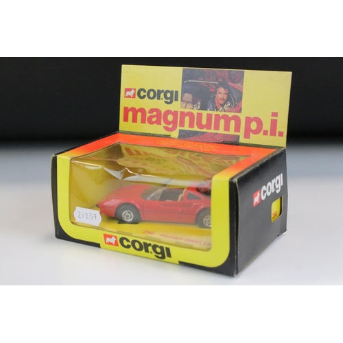 1394 - Boxed Corgi 298 Magnum PI Ferrari 308 GTS diecast model, diecast ex, box with creasing to backing ca... 