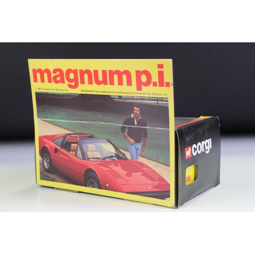 1394 - Boxed Corgi 298 Magnum PI Ferrari 308 GTS diecast model, diecast ex, box with creasing to backing ca... 