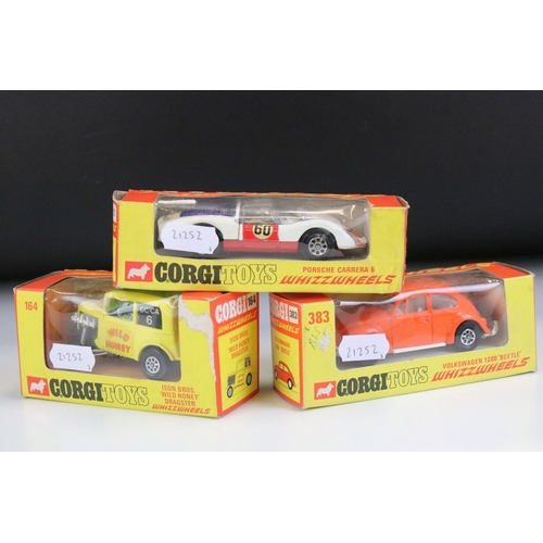 1399 - Three boxed Corgi Whizzwheels diecast models to include 383 Volkswagen 1200 Beetle in orange, 371 Po... 