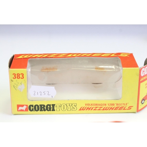 1399 - Three boxed Corgi Whizzwheels diecast models to include 383 Volkswagen 1200 Beetle in orange, 371 Po... 