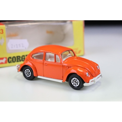 1399 - Three boxed Corgi Whizzwheels diecast models to include 383 Volkswagen 1200 Beetle in orange, 371 Po... 