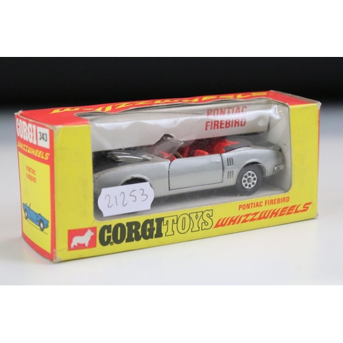 1400 - Boxed Corgi Whizzwheels 343 Pontiac Firebird diecast model 7in silver with black, red interior, mini... 