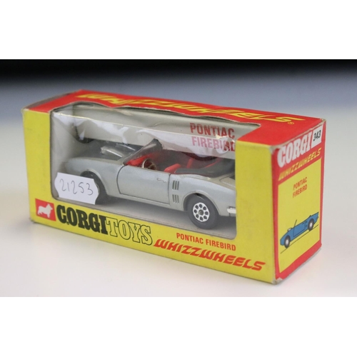 1400 - Boxed Corgi Whizzwheels 343 Pontiac Firebird diecast model 7in silver with black, red interior, mini... 