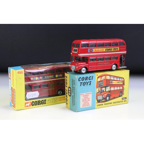 1415 - Two boxed Corgi 468 London Transport Routemaster Bus diecast models, both variant boxes and decals, ... 