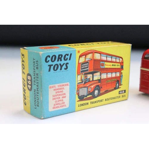 1415 - Two boxed Corgi 468 London Transport Routemaster Bus diecast models, both variant boxes and decals, ... 