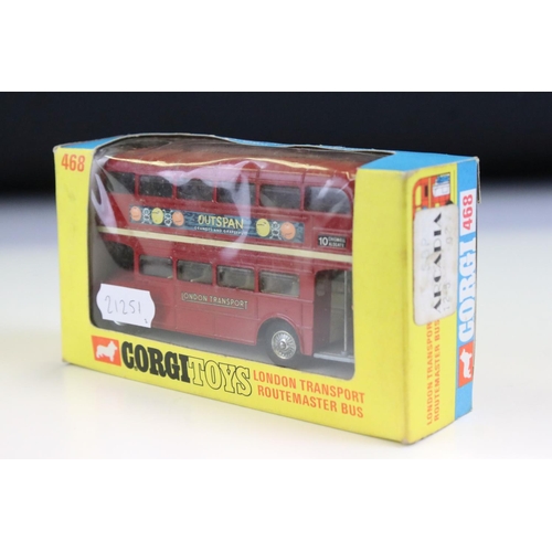 1415 - Two boxed Corgi 468 London Transport Routemaster Bus diecast models, both variant boxes and decals, ... 