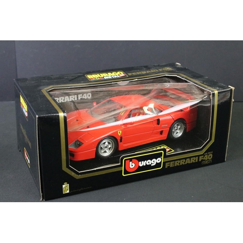 1200 - Seven boxed racing / sports car diecast models to include 6 x Burago (3032 1/18 Ferrari F40 (squashi... 