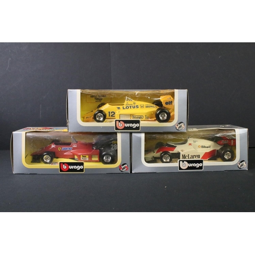 1200 - Seven boxed racing / sports car diecast models to include 6 x Burago (3032 1/18 Ferrari F40 (squashi... 