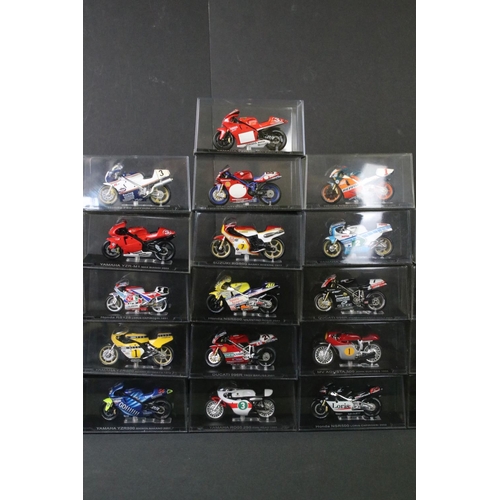 1201 - Around 46 cased diecast model motorbikes, made in China, vg