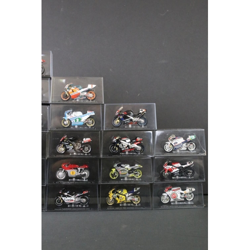 1201 - Around 46 cased diecast model motorbikes, made in China, vg