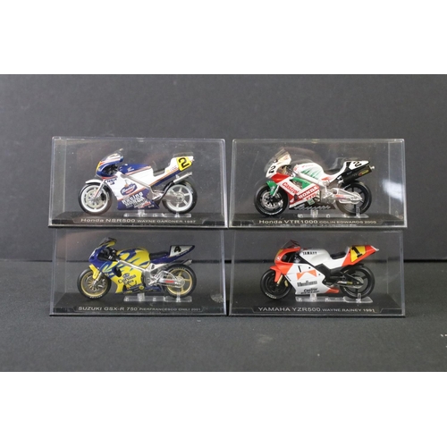 1201 - Around 46 cased diecast model motorbikes, made in China, vg