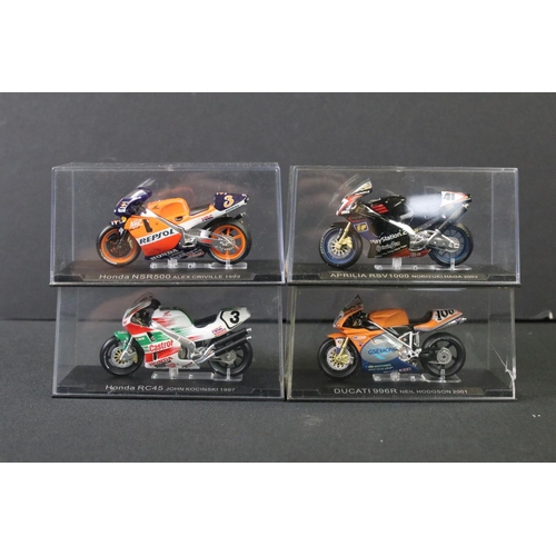 1201 - Around 46 cased diecast model motorbikes, made in China, vg