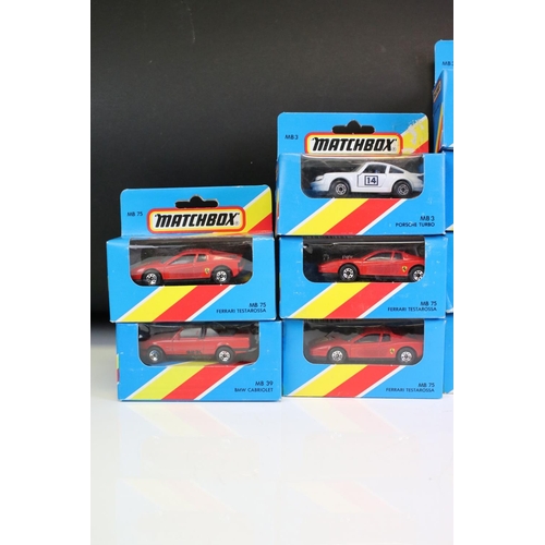 1295 - Ex Shop Stock - 20 Boxed Matchbox diecast models all in yellow/red stripe blue boxes to include 12 x... 