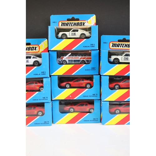 1295 - Ex Shop Stock - 20 Boxed Matchbox diecast models all in yellow/red stripe blue boxes to include 12 x... 