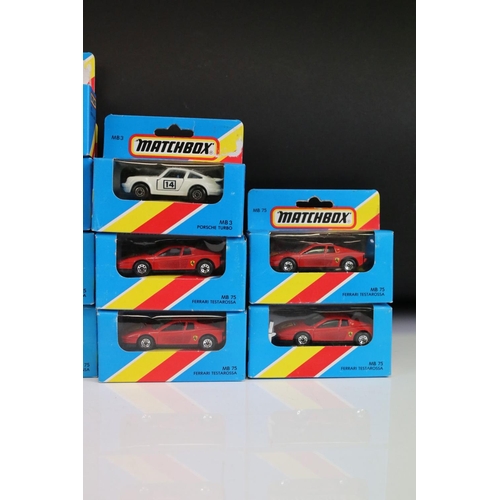 1295 - Ex Shop Stock - 20 Boxed Matchbox diecast models all in yellow/red stripe blue boxes to include 12 x... 