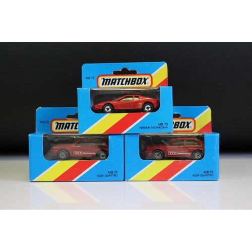 1295 - Ex Shop Stock - 20 Boxed Matchbox diecast models all in yellow/red stripe blue boxes to include 12 x... 