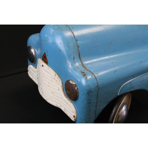 228 - Original Triang pedal car in blue with white detailing to bonnet, showing rusty marks but gd weather... 