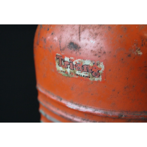 229 - Original metal Triang Major Tractor pedal car in red/orange with blue/turquoise wheels, rusty