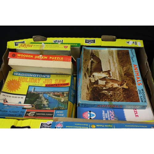 339 - Collection of vintage puzzles featuring wooden & card examples (2 boxes)