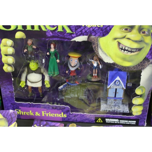 341 - Six boxed / carded McFarlane figures and sets to include Shrek, Donkey (bubble lift), Princess Fiona... 