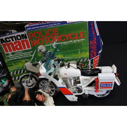 345 - Action Man - Quantity of Palitoy Action Man to include boxed Police Motorcycle, boxed Armoured Jeep,... 