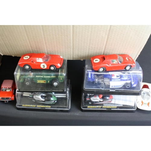 351 - Ten cased & uncased slot cars, mid 20th C onwards, to include 6 x Scalextric examples (Triang A.C.Co... 