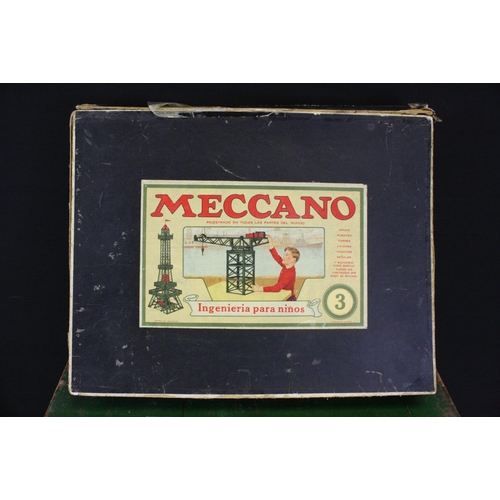 354 - Collection of play worn early-to-mid 20th C Meccano to include a boxed Meccano Outfit no. 3 (appears... 