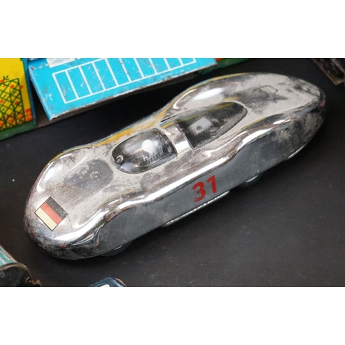 1287 - Over 30 play worn tin plate models, mid 20th C onwards, to include a Modern Toys Space Patrol vehicl... 