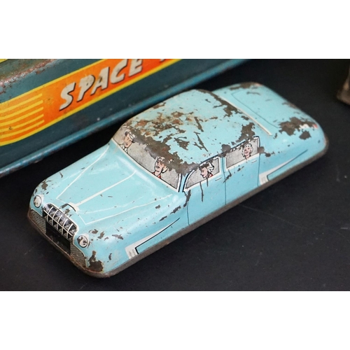 1287 - Over 30 play worn tin plate models, mid 20th C onwards, to include a Modern Toys Space Patrol vehicl... 