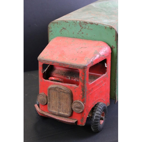 290 - Three Triang tin plate models to include Triang Transport tipper truck with green cab & chassis, and... 