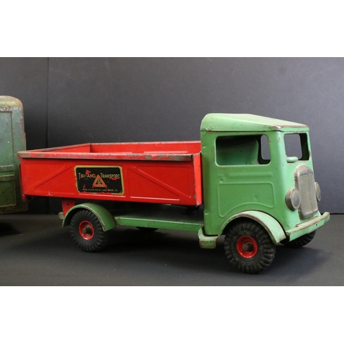 290 - Three Triang tin plate models to include Triang Transport tipper truck with green cab & chassis, and... 