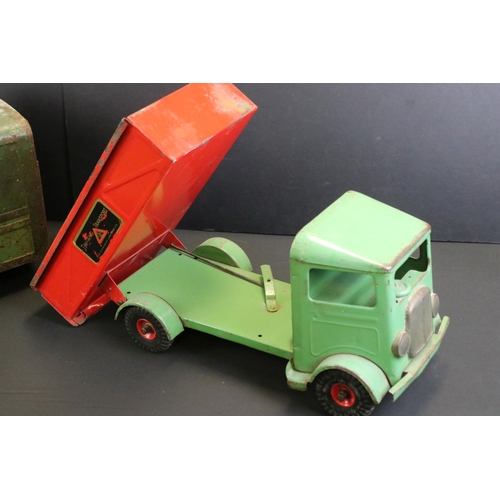 290 - Three Triang tin plate models to include Triang Transport tipper truck with green cab & chassis, and... 