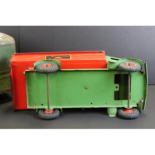 290 - Three Triang tin plate models to include Triang Transport tipper truck with green cab & chassis, and... 