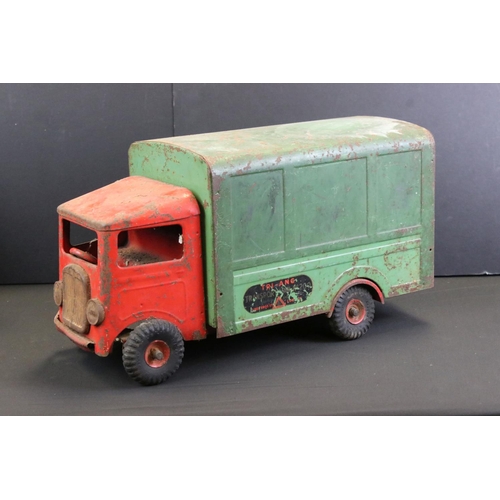 290 - Three Triang tin plate models to include Triang Transport tipper truck with green cab & chassis, and... 