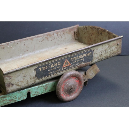 291 - Triang Transport 1920's tinplate tipper truck with green cab & chassis (shows heavy play wear / weat... 