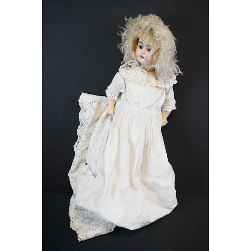 404 - Early 20th C Heubach Koppelsdorf doll with sleeping blue eyes, teeth and original outfit featuring r... 