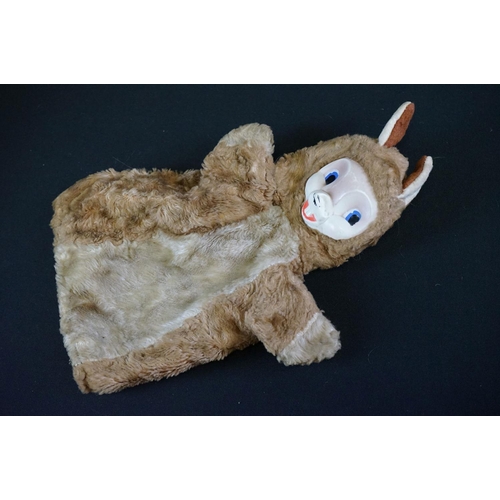 411 - Three vintage soft toys to include straw filled dog with zipper back, hand puppet and another