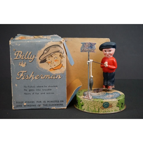 432 - Boxed Mettoy Billy the Fisherman tin plate toy (tatty box) plus a Merrythought Ram in vg condition (... 