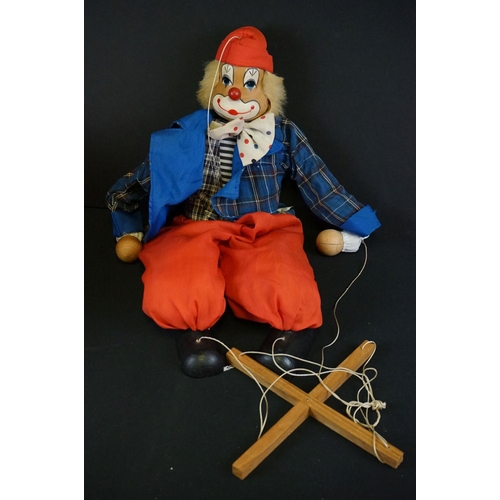 436 - Boxed Pelham Puppet A2 Horse in gd condition with gd strings plus a vintage wooden puppet of a clown... 