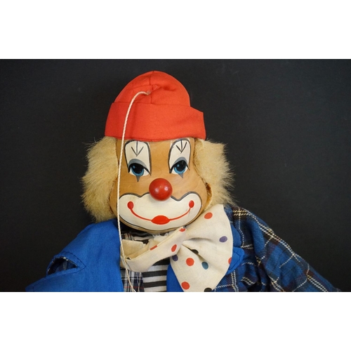 436 - Boxed Pelham Puppet A2 Horse in gd condition with gd strings plus a vintage wooden puppet of a clown... 